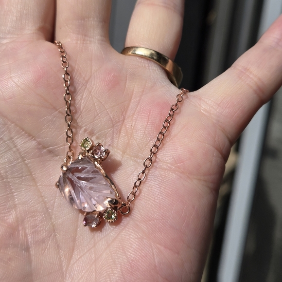 Amethyst 6k leaf 🍃 Peridot & tourmaline rosegold bracelet 7.5" - Picture 8 of 8